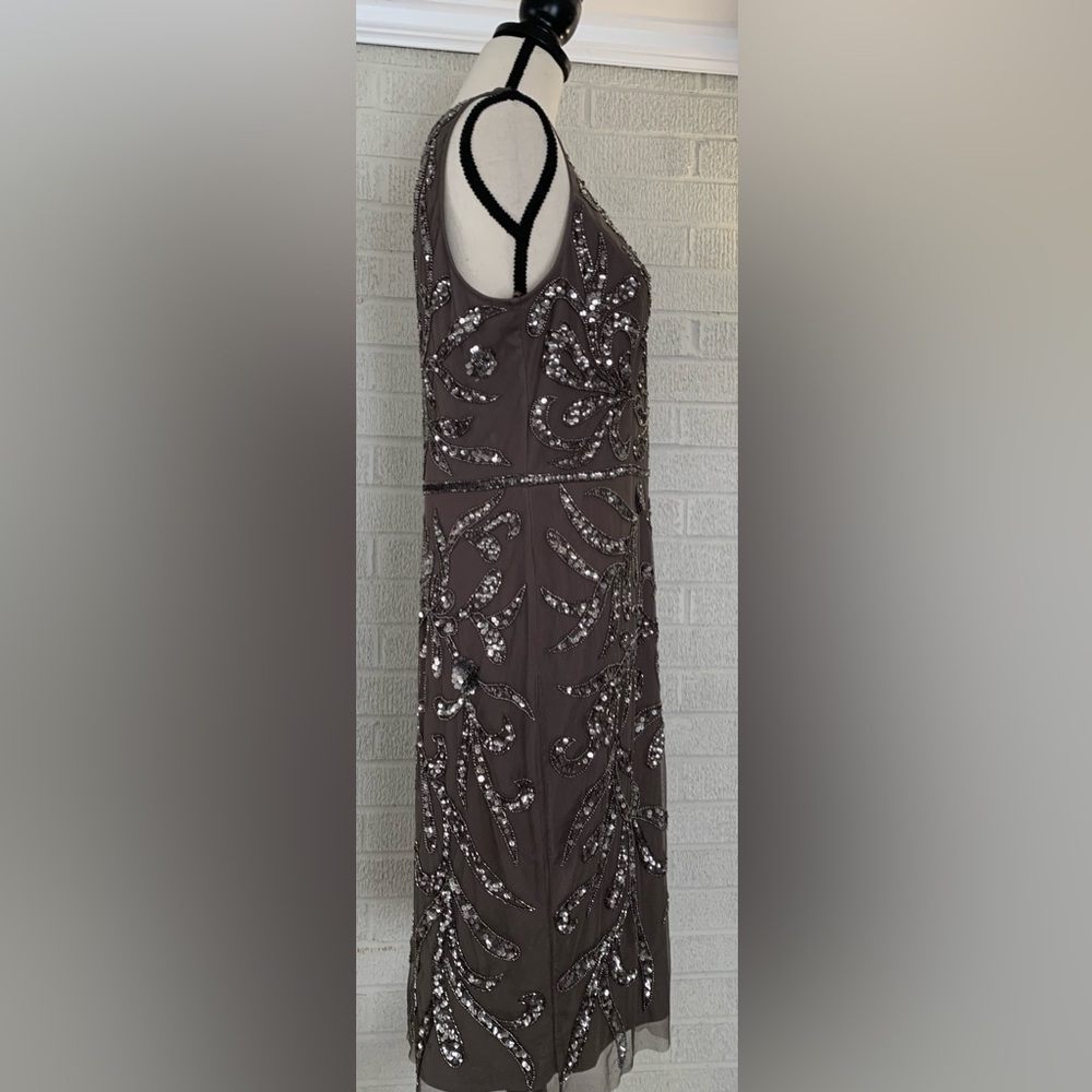 Adrianna Papell Women's Size 14 Taupe Dress Formal Hand Beaded Knee Length - Picture 3 of 16